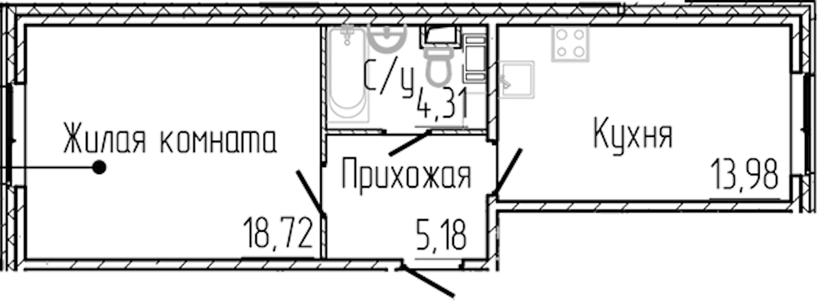 1-комнатная квартира 42.19 м², 2/3 эт., ЖК «SERTOLOVO PARK»